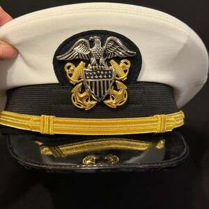 Kingform Navy Officer WO/ LCDR White Combination Dress Cap #7623 sz 7 + Cover